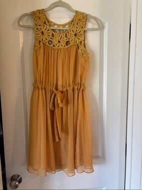 C. Luce Golden Mustard Sleeveless Dress with Crochet Yoke
